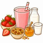 Batido de Fresa + Leche + miel + granola