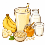 Batido de Plátano seda + Leche + miel + avena